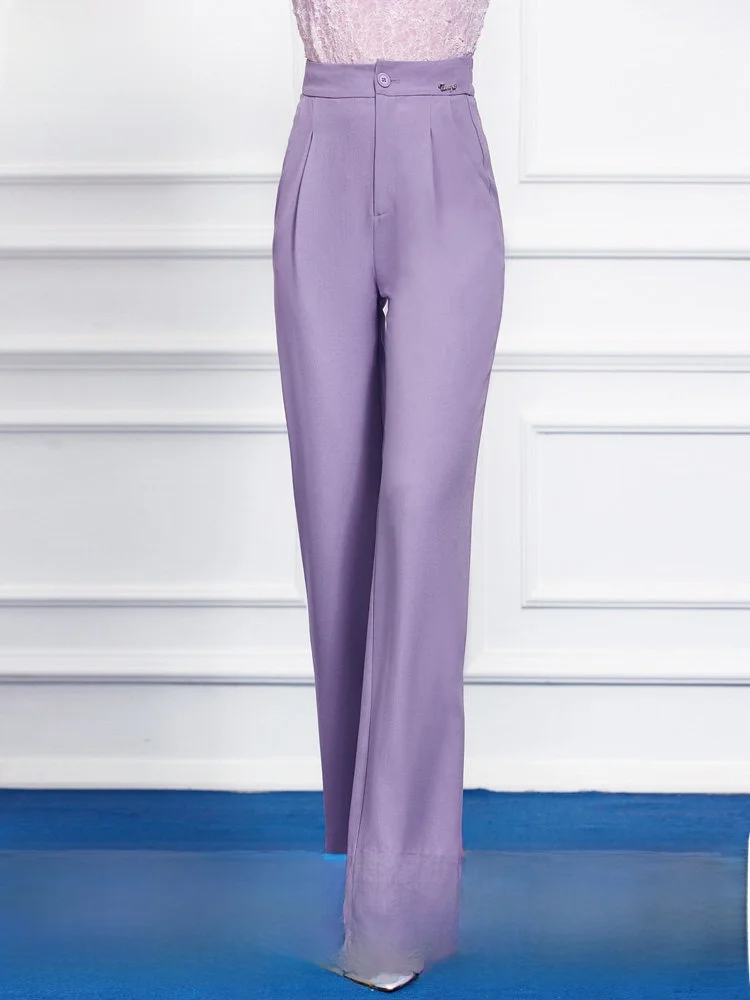 

Женские летние брюки-палаццо Phantom Purple с высокой талией, прямые, свободные, повседневные, офисные, с эффектом драпировки