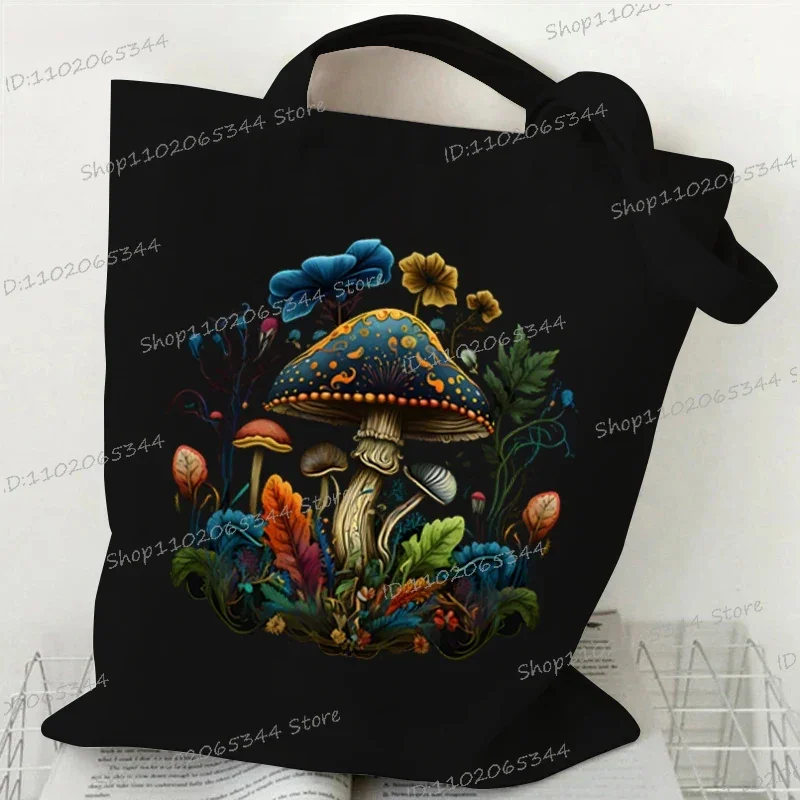 Women Canvas Handbags Vintage Mushrooms Art Female Reuseable Shopping Bag Mushrooms Lovers Fashion Tote Bags Teen Shoulder Bag