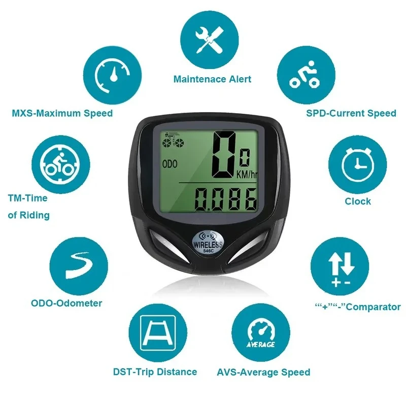 Wireless Bike Computer Backlit LCD IP67 Waterproof Digital Speedometer Odometer Fit Road Mountain Bike