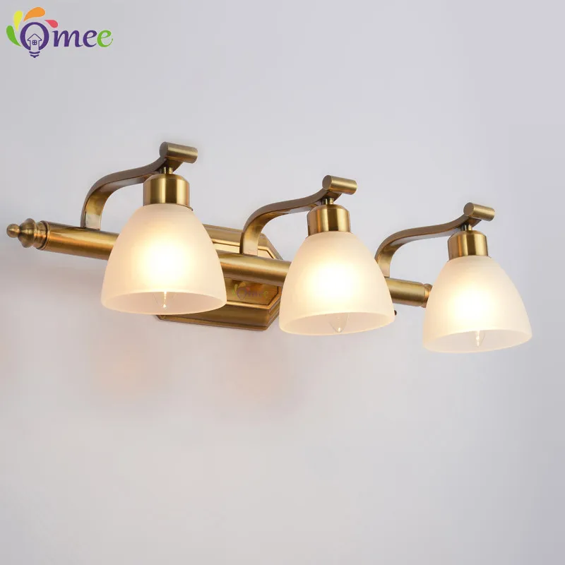 

Omee Vintage LED Light Glass Lampshade Wall Lights retro Classical Bathroom Vanity Mirror Lamps Home Bronze Indoor Wall Lighting