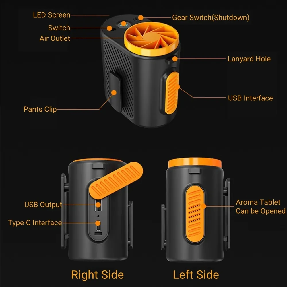 10000mAh التخييم في الهواء الطلق العمل المحمولة معلقة الخصر مروحة USB قابلة للشحن مشبك كهربائي مروحة 3 والعتاد مروحة صغيرة تكييف الهواء