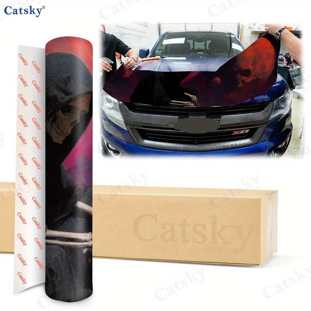 Naklejka na maskę samochodu z motywem magicznej planety szkieletów, wodoodporna naklejka samoprzylepna z PVC, dekoracja i ochrona maski samochodu.