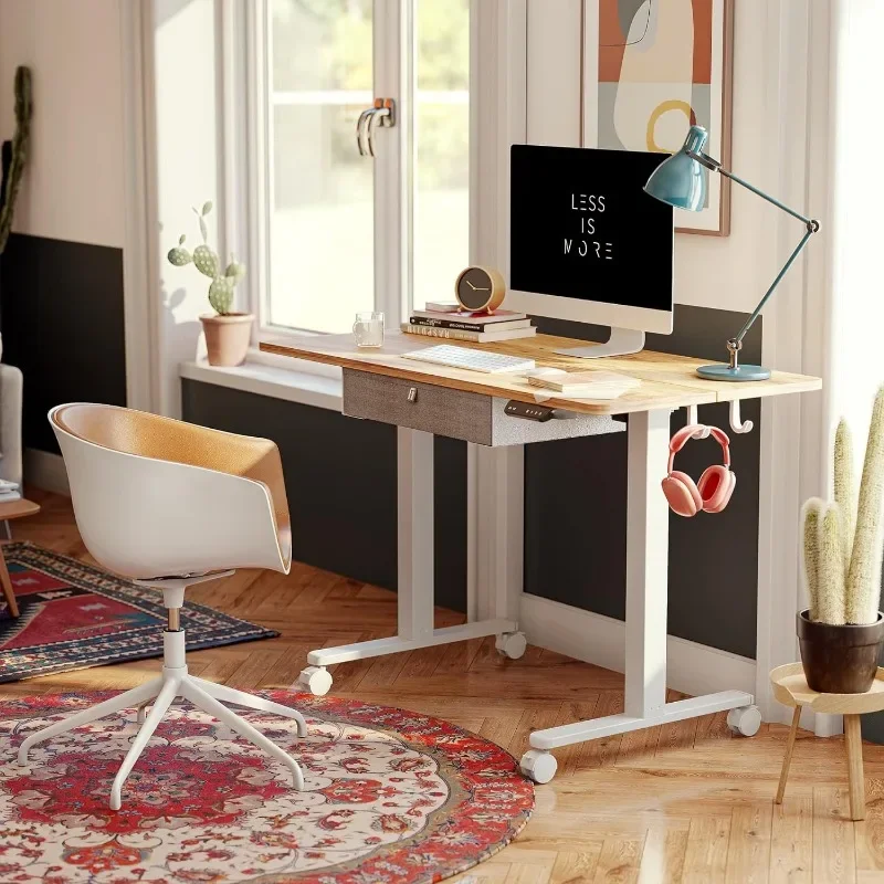 Simple 55 X 24 Inches Standing Desk With Drawer, Adjustable Height Electric Stand Up Desk With Storage, Sit Stand Home Office