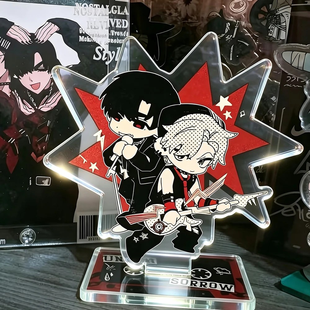 Cartoon UN SORROW Q Version Rock Boy Acrylic Standee, Star Shape Acrylic Figure Desk Decor, Anime Character Collectible Ornament