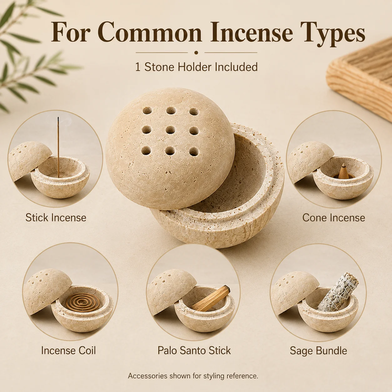 天然トラバーチン球体香炉、スティック、コーン、コイル、パロサ - Home Fragrance Zen のレビューと価格