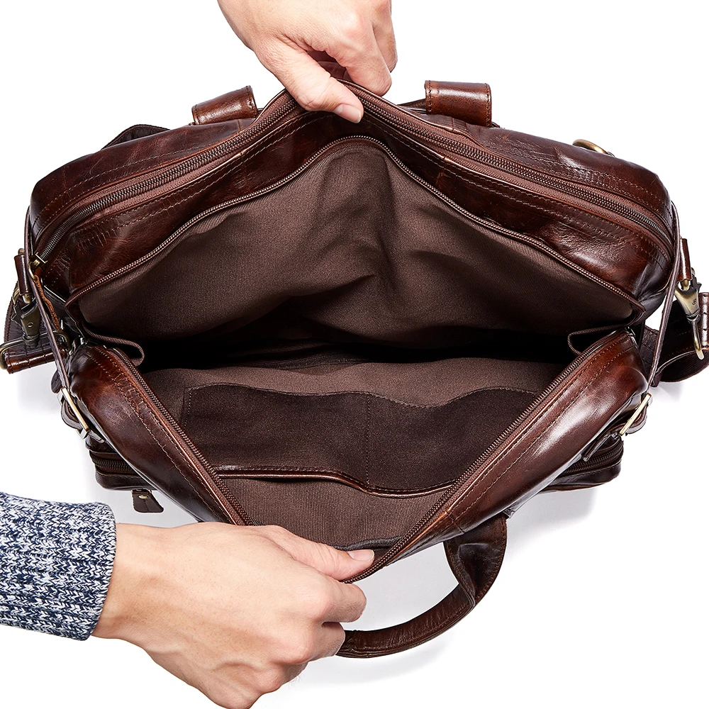 Bolsos de cuero de grano completo para hombre, maletines de negocios de gran capacidad, 15,6 pulgadas, para ordenador