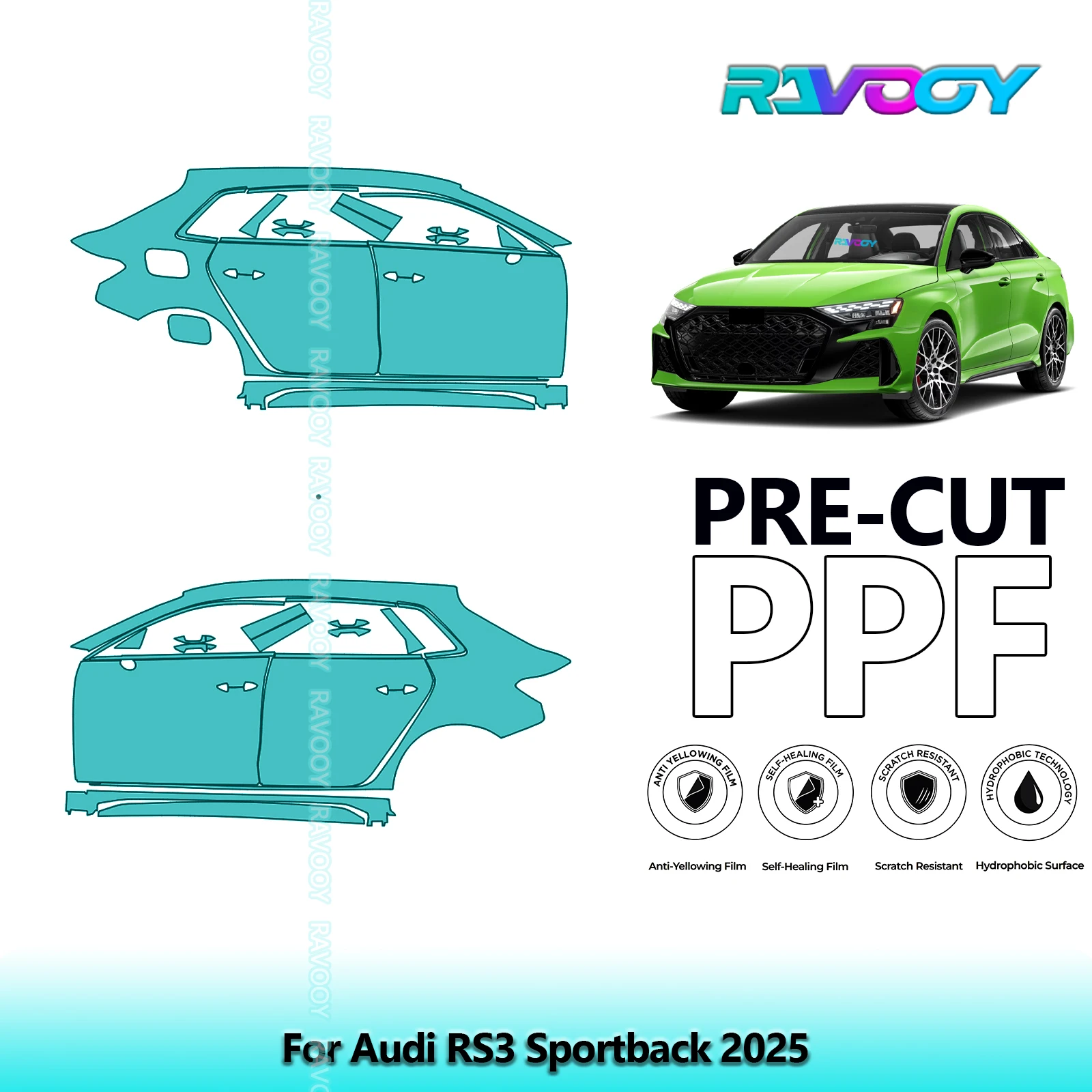 

For Audi RS3 Sportback 2025 8.5mil Clear Matte Pre-Cut PPF Door & A/B Pillar Kit TPU Paint Protection Film Set