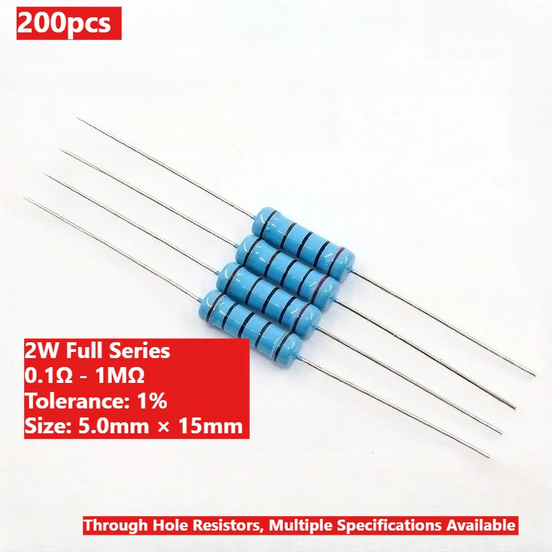 200個-2w-1-金属皮膜抵抗器キット-5バンドカラーコード-1r-1m-オーム