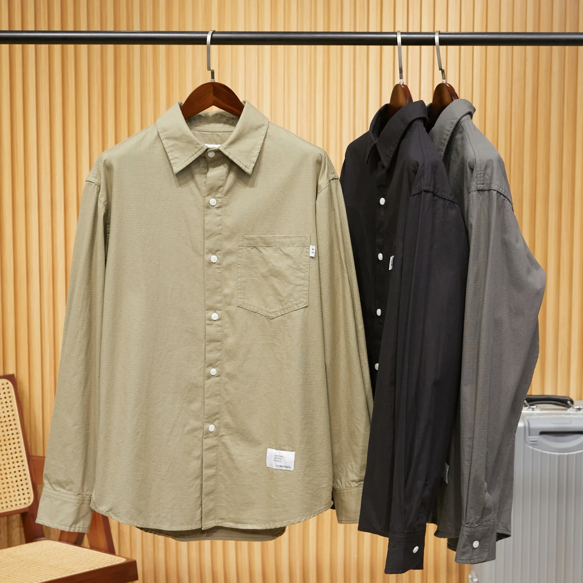 

Casual Workwear! Heavyweight Cotton Waed! Autumn Men's Color Long Sve irt Trendy Point Collar Stand Fit