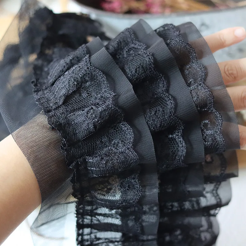 3M Three Layers Embroidered Ruffle Trim 13cm Width 3D Pleated Mesh Chiffon Fabric DIY Dress Apparel Collar Cuffs Sewing Decor