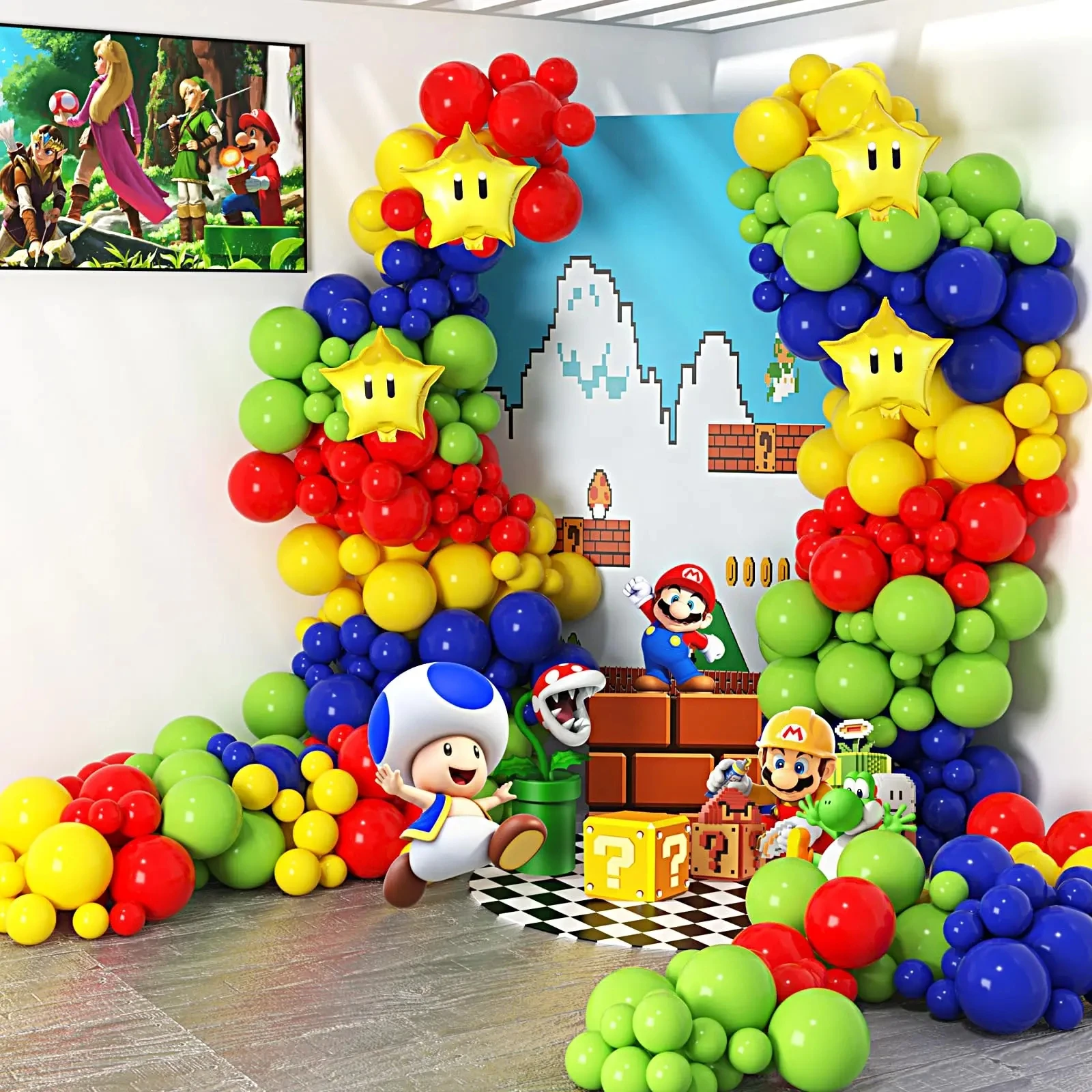 1set Super Brothers Mario Theme Balloon Garland Arch Kit Set Red Blue Green Latex Ball Children Birthday Party Baby Shower Decor