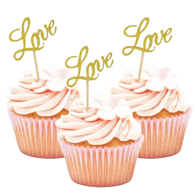 

10Pcs Glitter Love Cupcake Toppers Cake Picks for Birthday Wedding Engagement Bridal Shower Cake Decorations Party Favor