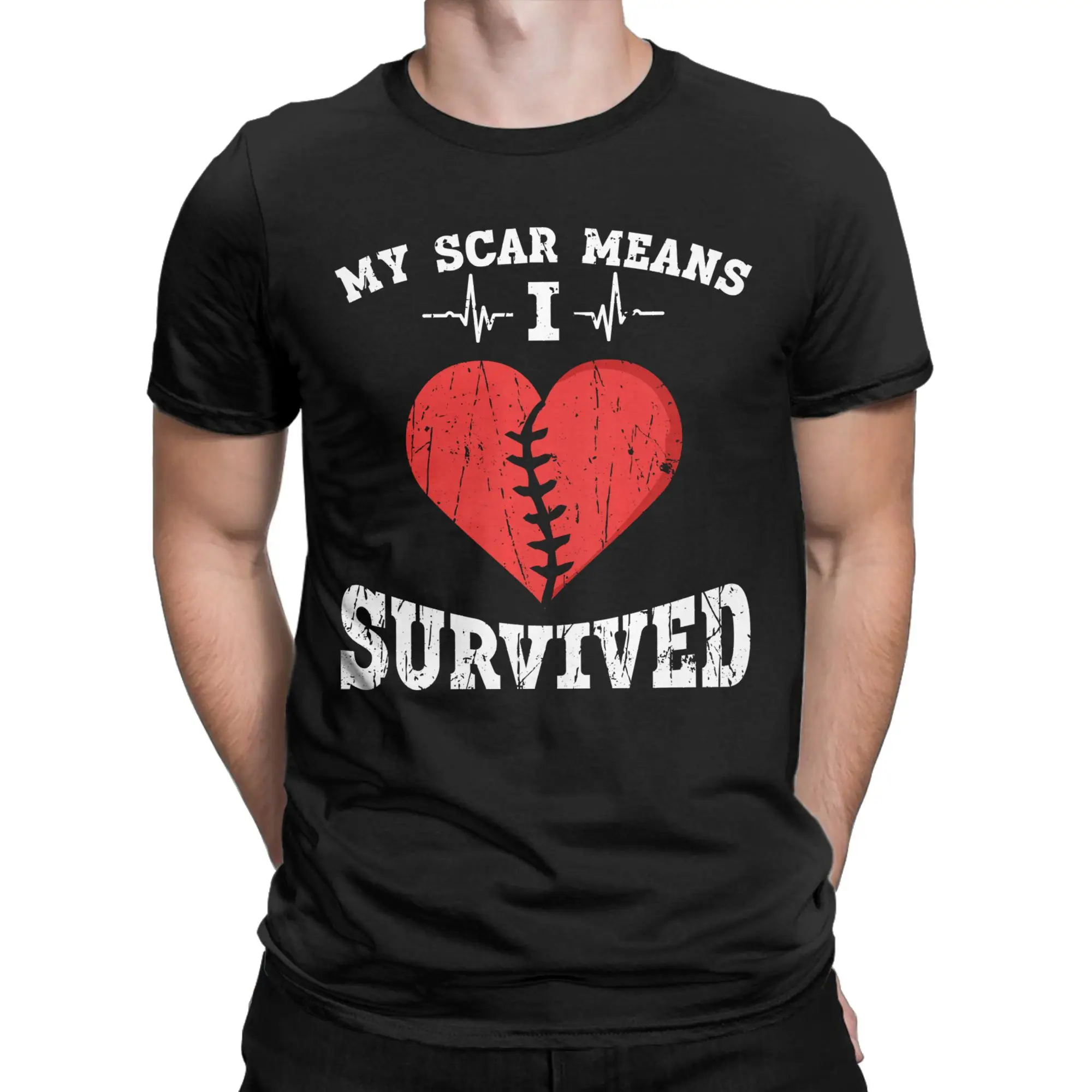 My Scar Means I Survived Heart  T-Shirt for Men  Casual Pure Cotton Tee Shirt Round Collar Short Sleeve T Shirt 6XL Tops