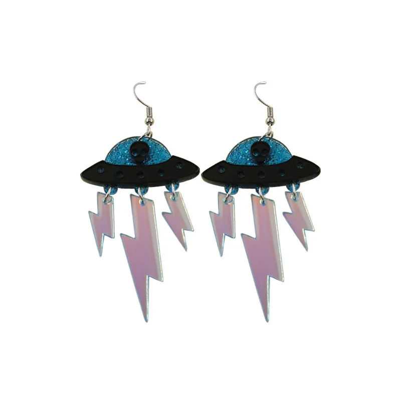 Lightning Earrings Alien Spaceship Transparent Colors Acrylic Fashion Women Night Club Jewelry