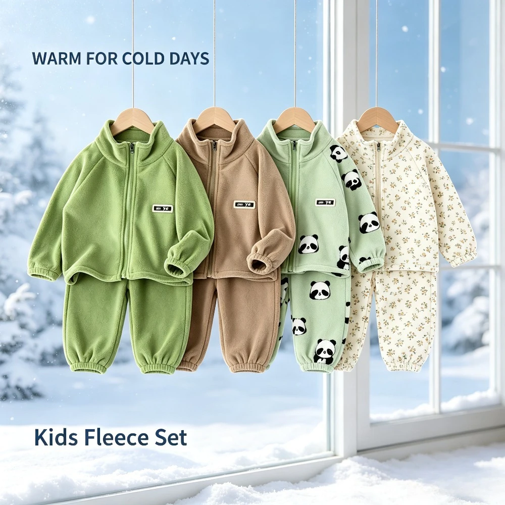Kids Fleece Pajama Set Warm Locking Outfit Sleepwear Homewear Casual Tracksuit Multi-purpose Clothes Boys Girls Winter Essential