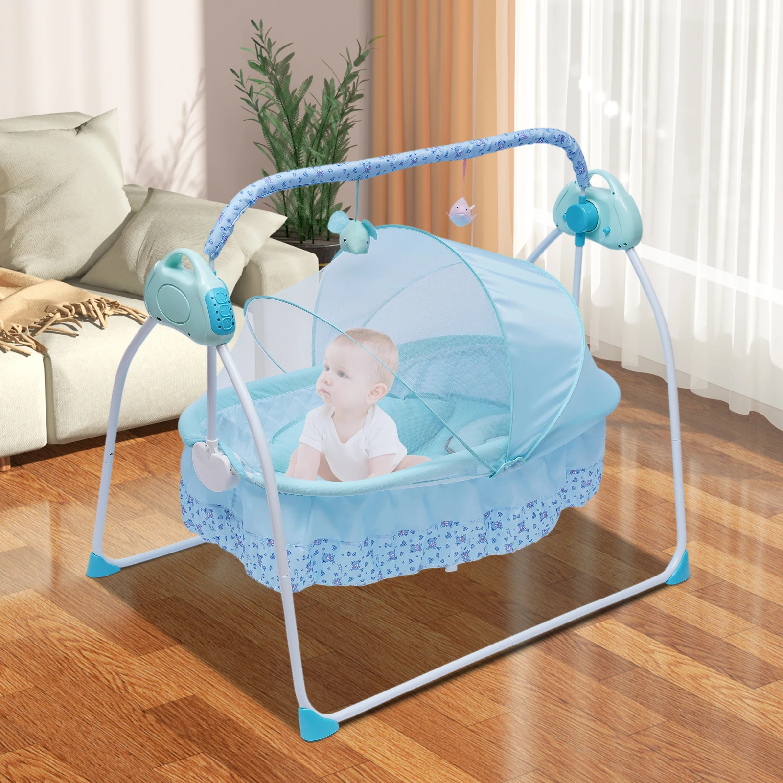 Baby Cradle Swing Auto Rocking Chair Remote Control 5 Speed Electric Infant Bed Musical Sleeping Basket Mosquito Net Mat Pillow