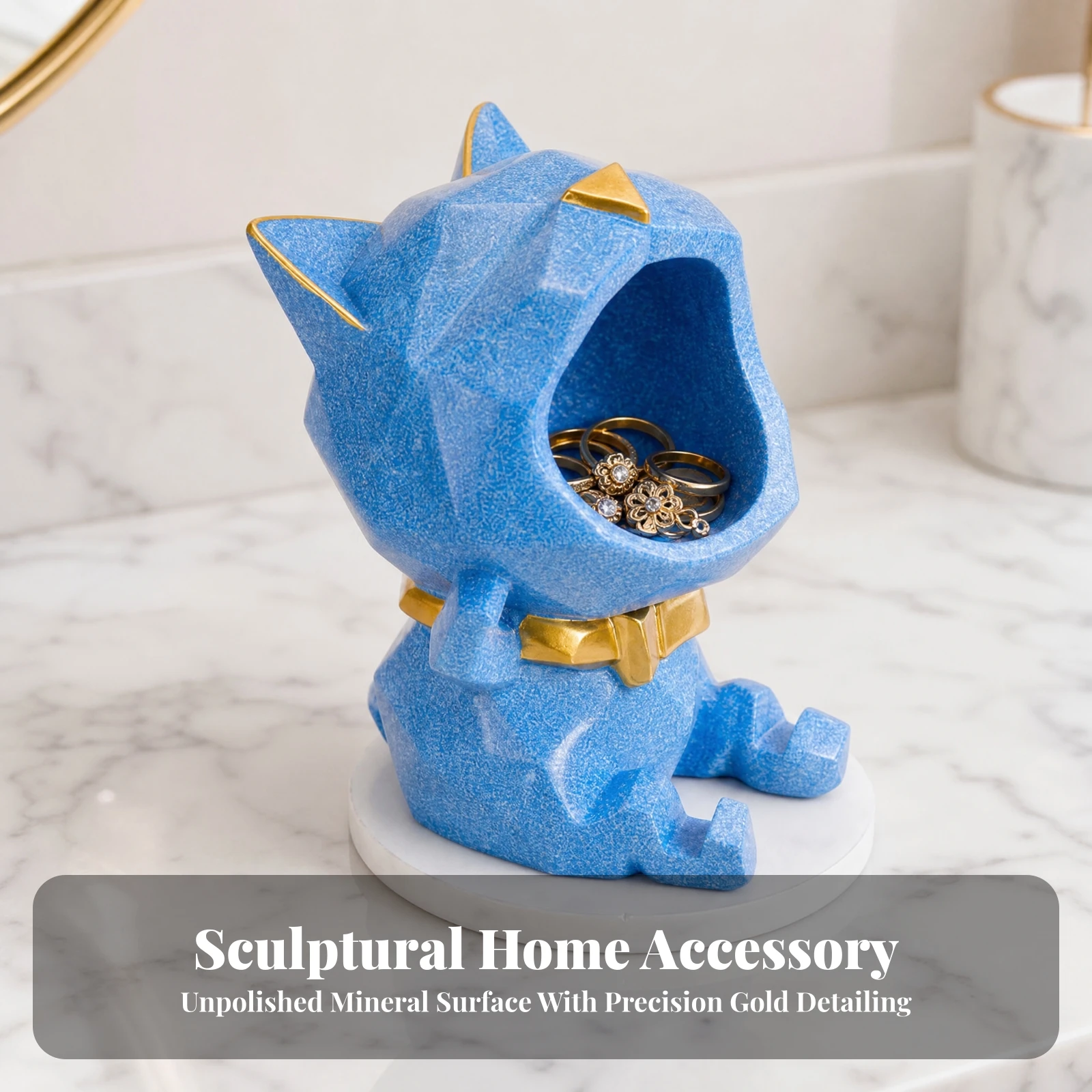 Desktop Storage Organizer Wipe-Clean Resin Cat Figurine with Storage Compartment for Desktop, Entryway