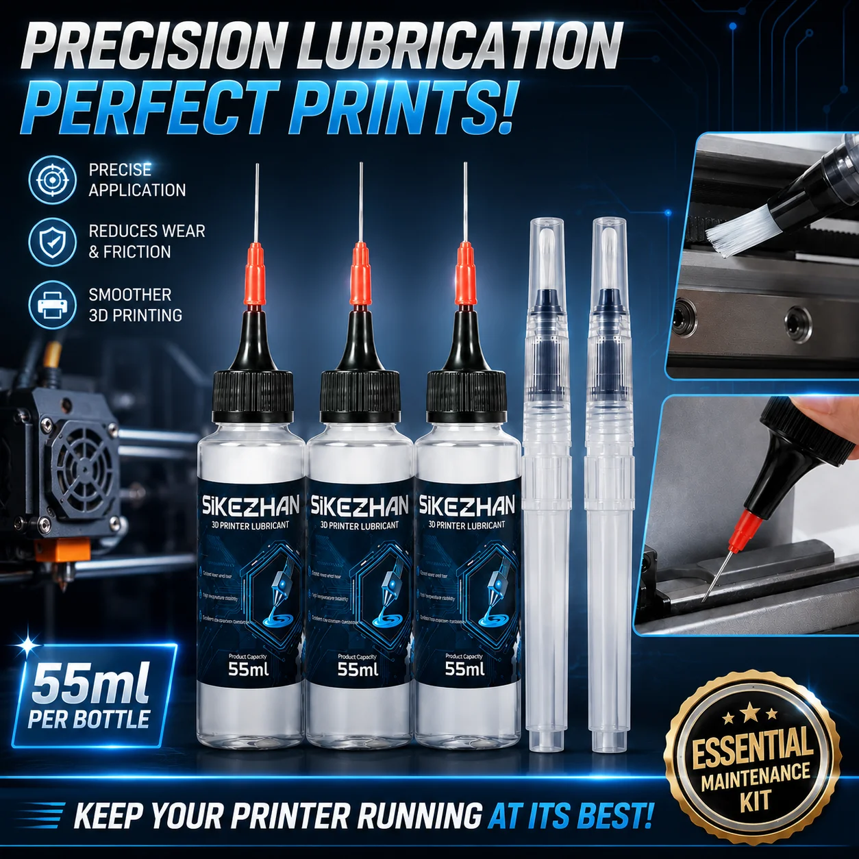 3D Printer Lubricating Oil Set with Fine Needle Tips and Reusable Dispensing Pens for Linear Rails Lead Screws and Gears