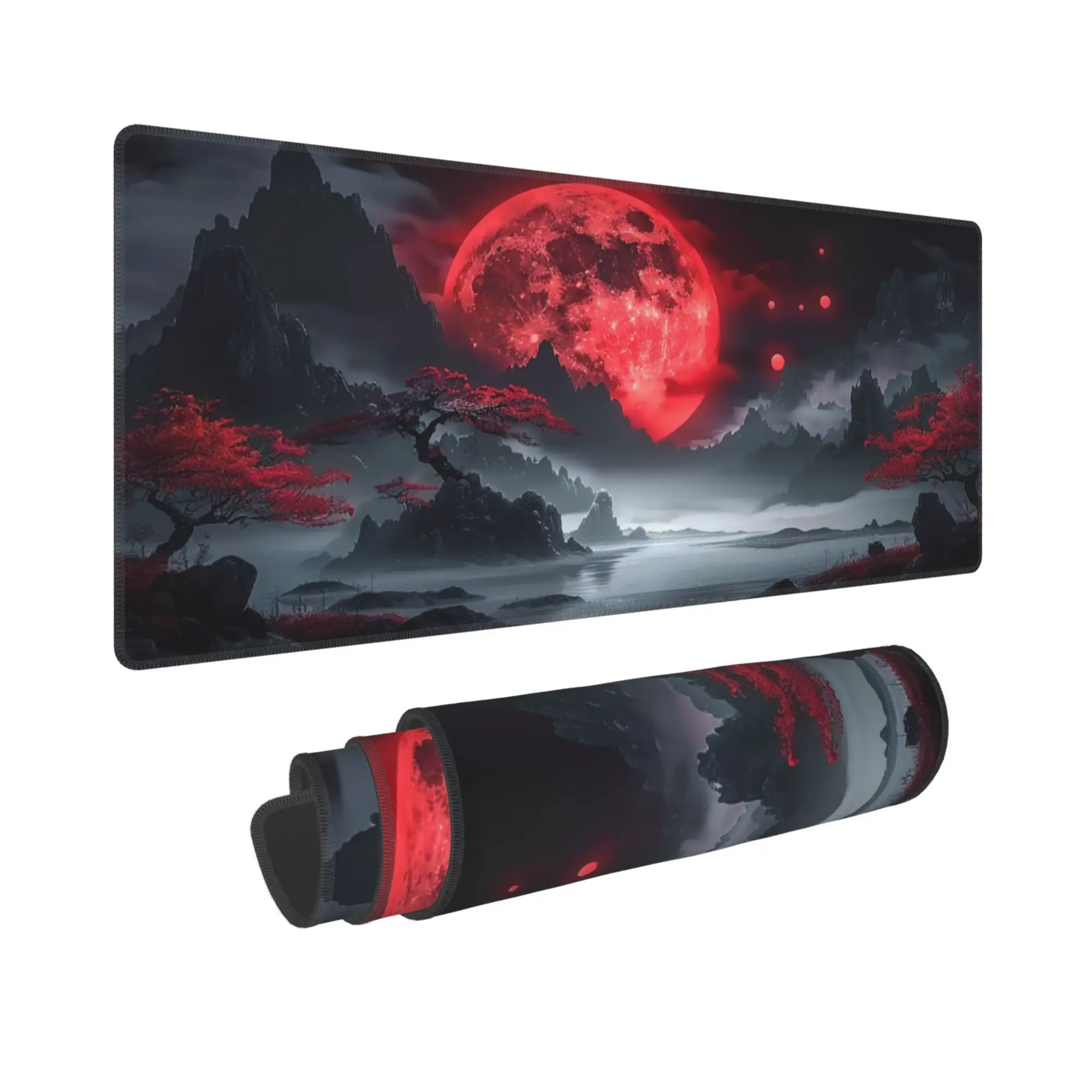 

Gaming Mouse Pad Dark Red Moon Non-Slip Rubber Extended Desk Mat Setup Laptop Accessories Gamer Setup Decoration Mouse Mat