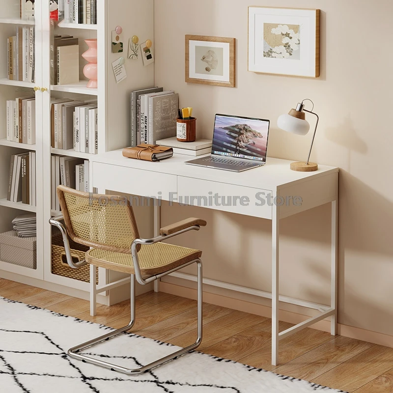 Minimalistischer Computertisch mit weißem Metallrahmen, Eisen, Arbeitszimmer, Gaming, platzsparender Tisch für Schlafzimmer, kompakte Büroschreibtische mit Stauraum
