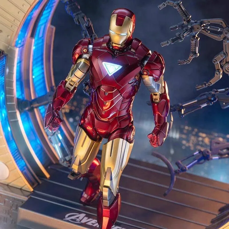 

ZD MK6 MK4 Toy Iron Man WITH SUIT-UP GANTRY LED Circular Armor Dismantling Platform Anime Tony Stark Model Action Figure Gifts