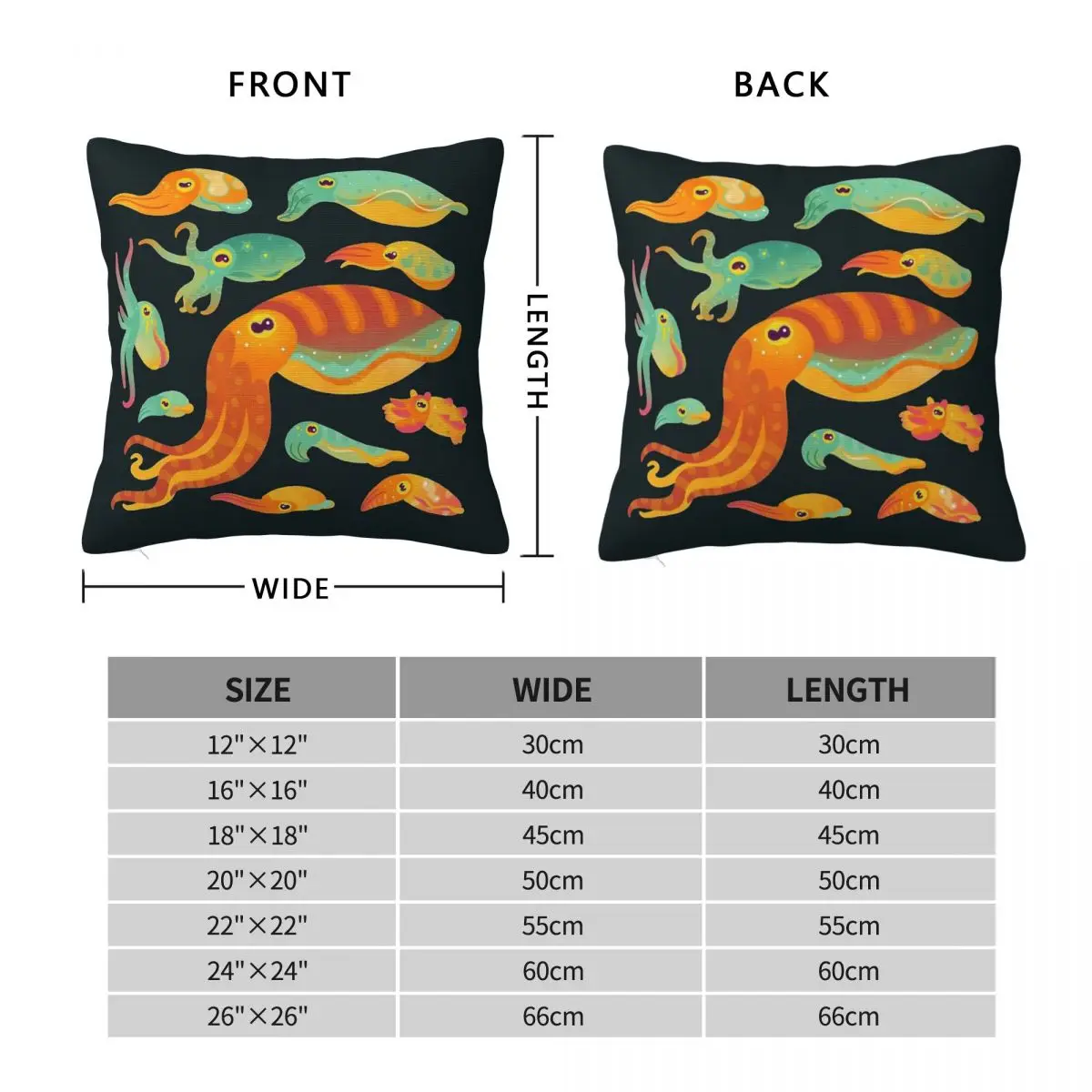 Colorfull Cuttlefish Dark Square Pillowcase Polyester Linen Velvet Creative Zip Decorative Pillow Case Car Cushion Case