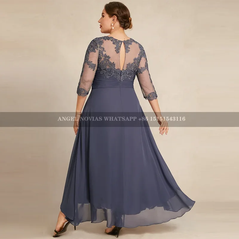 Plus Size Hoge Lage Stormachtige Blauwe Moeder Van De Bruid Jurken Trouwfeestjurk Met Riem Vestidos Para Madre De Novia 2024