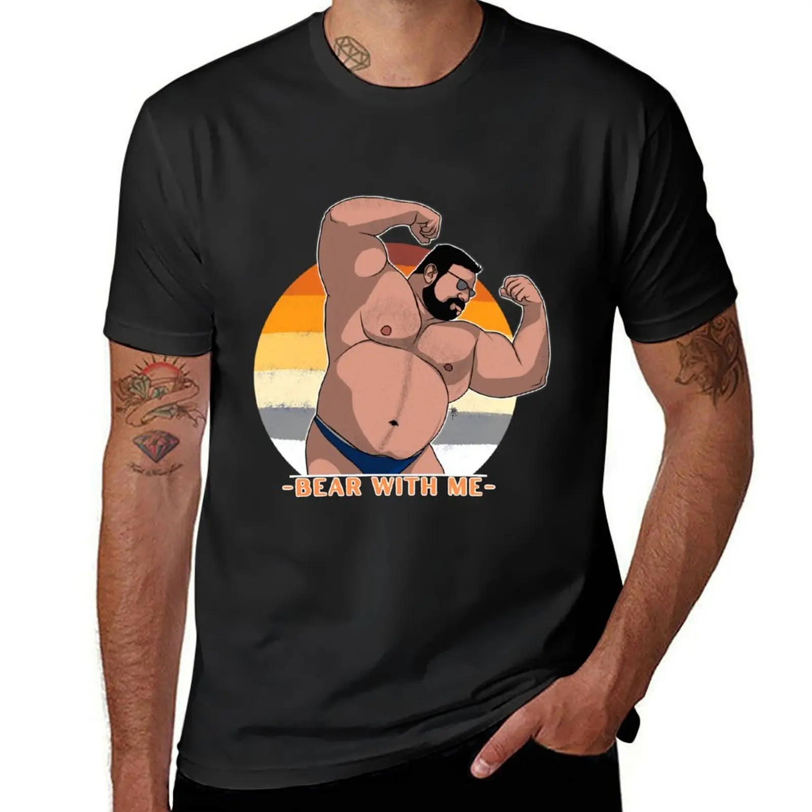 Bear with me, chubby bear T-Shirt plus sizes cute tops shirts graphic tees Men's clothing