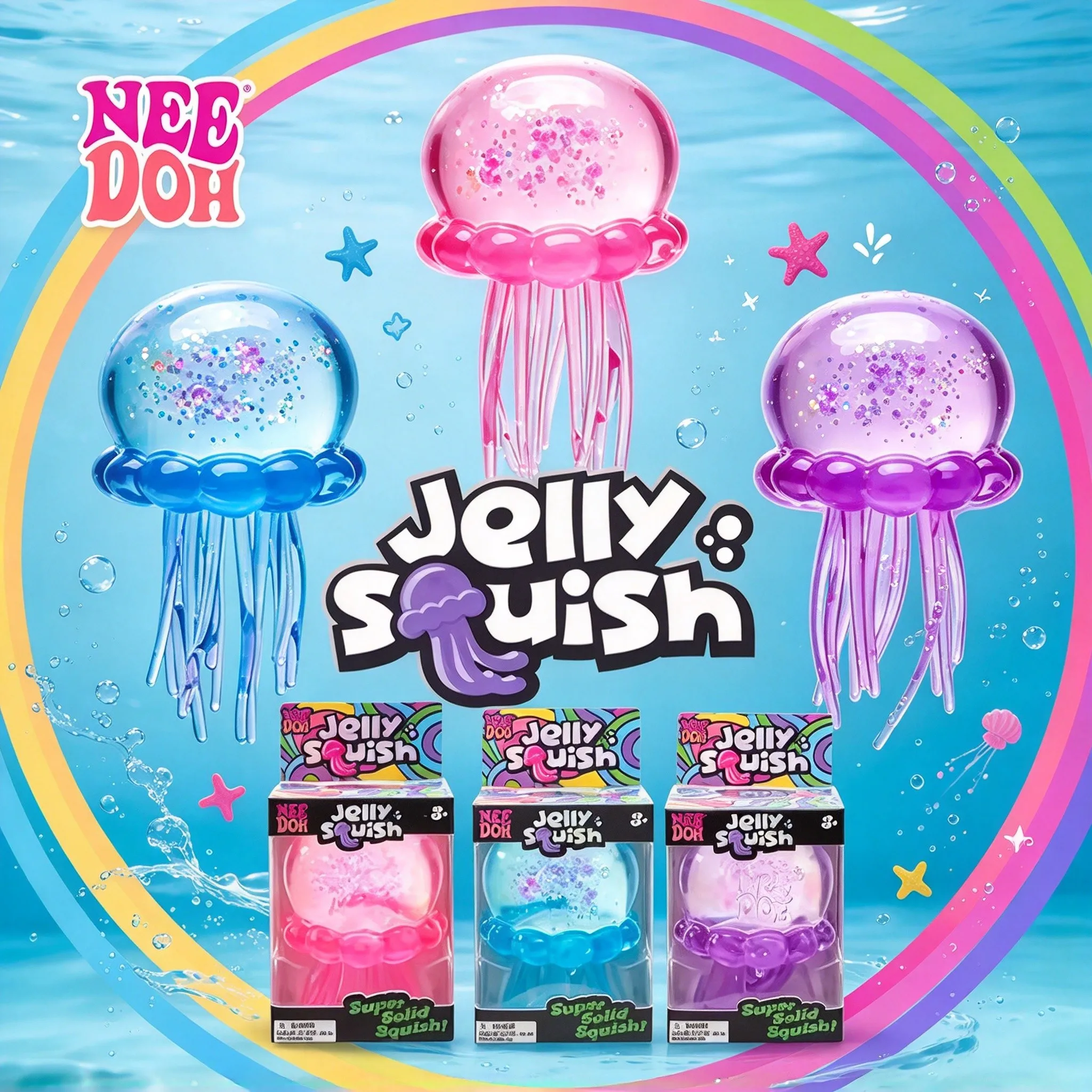 Trending Nee Doh Jellyfish Squish Toy, Soft Jelly Squeeze Stress Relief Fidget Toy, Sensory NeeDoh Toy
