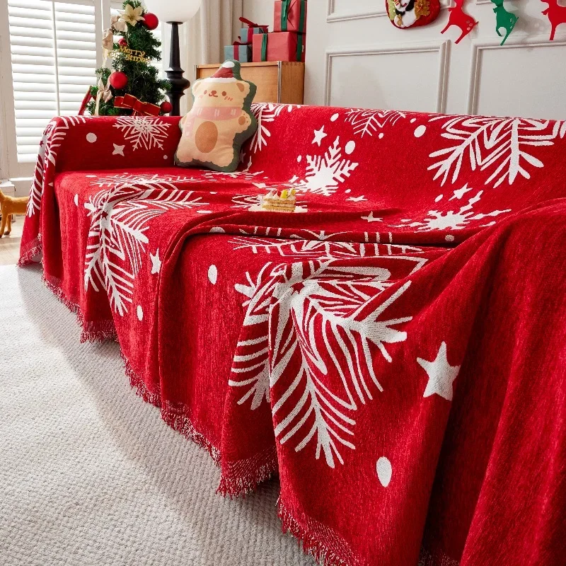 Red Christmas Blanket Sofa Cover Four Seasons Universal Sofa Cover Multifunctional Blanket Christmas Home Decoration Covers