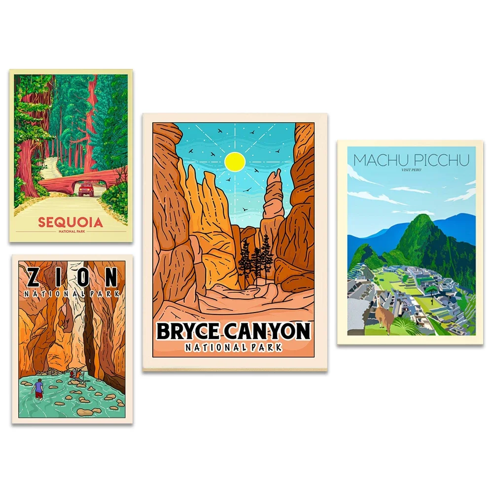 Zion, Bryce Canyon, Acadia National Park, Sequoia National Park, Machu Picchu Peru Travel Poster, Travel Gift Home Decor