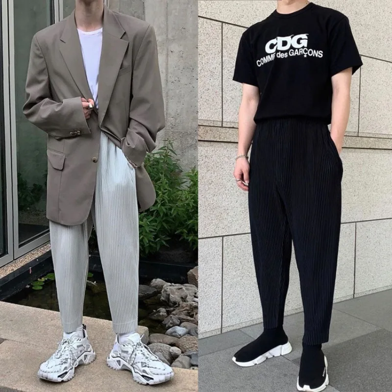 Miyake Pleats Pant Men's Straight-legged Trousers Sports Casual Trousers 2025 Spring Pants New Pleats Slim Japanese Trousers Men