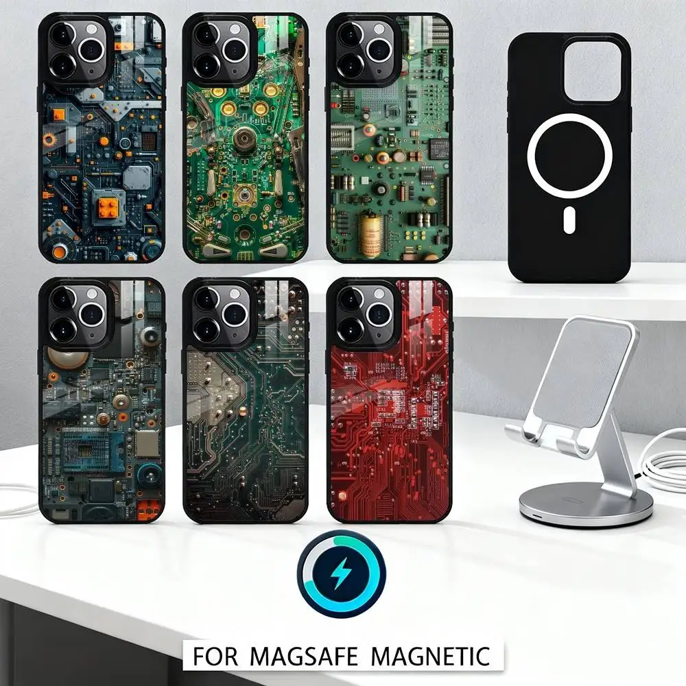 

E-Electric Board Circuit Internal Phone Case For iPhone17,16,15,14,13,12,Pro,Max,Magnetic For Magsafe Wireless Charging