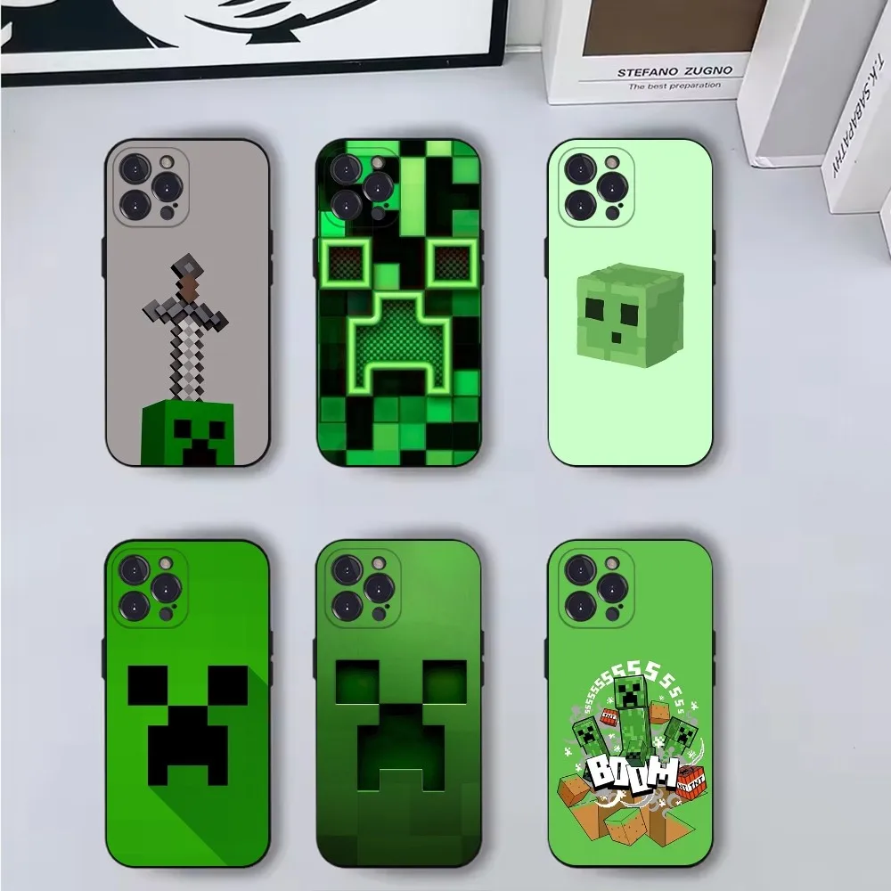 

Green Pixel Monster Phone Case For iPhone 16,15,14,13,12,11,Pro,X,XS,Max,XR,Plus,Mini Soft Black Cover