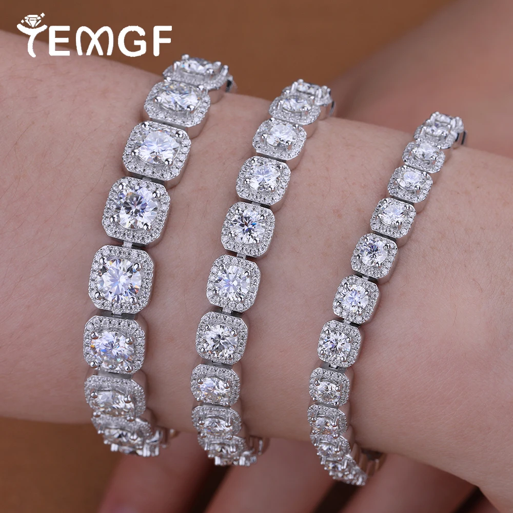 

TEMGF Full Moissanite Bracelet 925 Sterling Silver Chain Women Luxury Sparkling Fine Jewelry Wedding Party Fashion Item With GRA