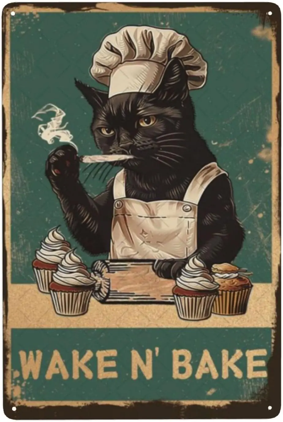 DZQUY Wake N Bake Metal Sign Black Cat Wall Decoration Kitchen Art Lover For Home Living Room Bedroom Garden Bars Resta