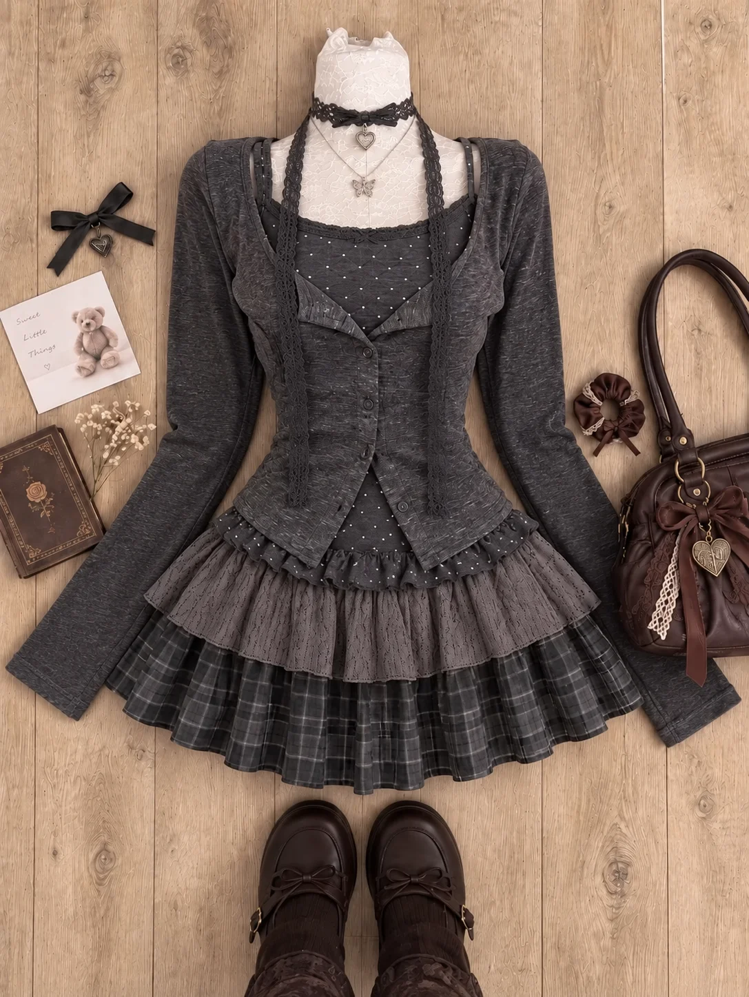 Y2K Streetwear Lolita Skirt Set Women Gothic Vintage Lace Tops Casual Fashion Mini Skirt Elegant Spicy Girl Casual Daily image 3