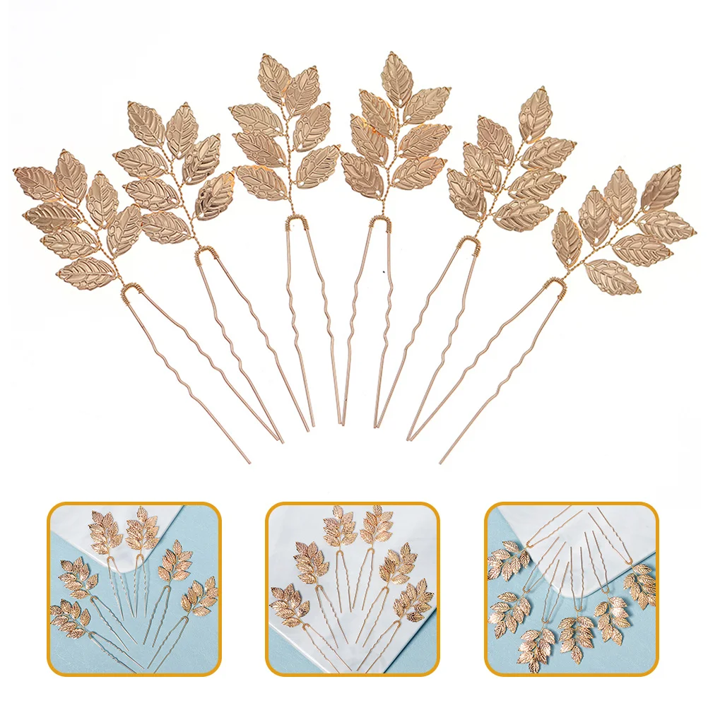 

6pcs Leaf Pins Bridal Headpieces Wedding Hair Accessories Gold Hair Clips Women Bridesmaid Party Evening Honeymoon Sophisticated