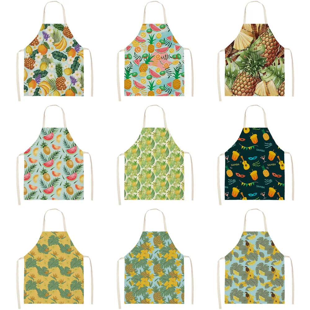 Fruit Cotton Linen Apron Cherry Orange Lemon Printed Kitchen Women Baking Waist Bib Home Cooking Brief Sleeveless Pinafore