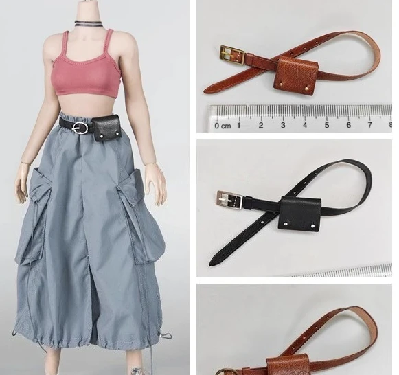 CHILI-riñonera cuadrada de cuero Pu, soldado a escala 1/6, negro/marrón, modelo para figuras de acción de 12 pulgadas, cuerpo de muñecas, decoración de escena