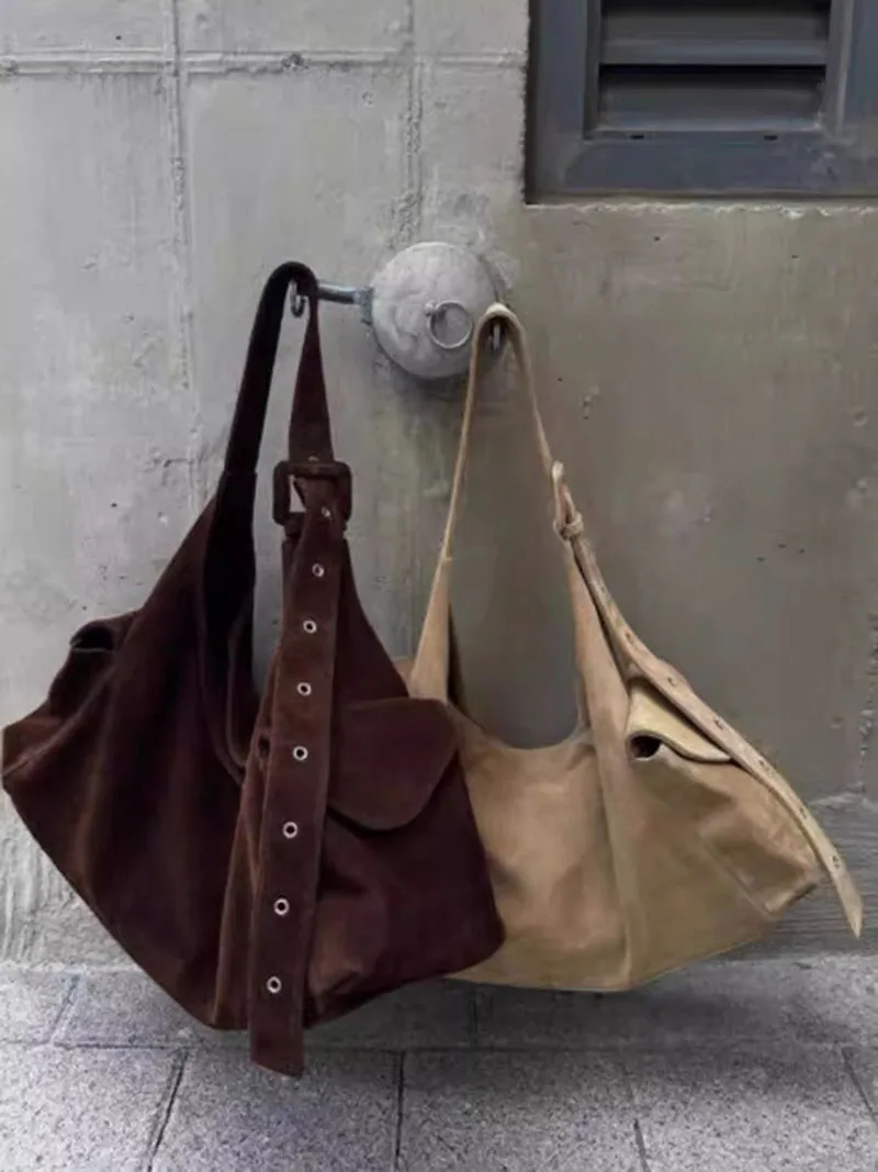 Vintage Tote Handbag Casual Faux Suede Shoulder Bag Women Retro Underarm Pouch Autumn Winter Large Capacity Top-Handle Bag