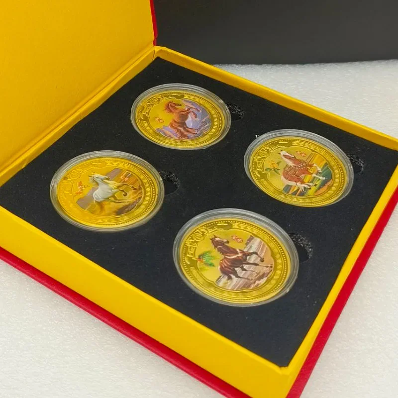 

New 2026 Decoration Coin 40mm Zodiac Horse Colorful Coin Gift Box Commemorative Badge Collectibles Birthday gift