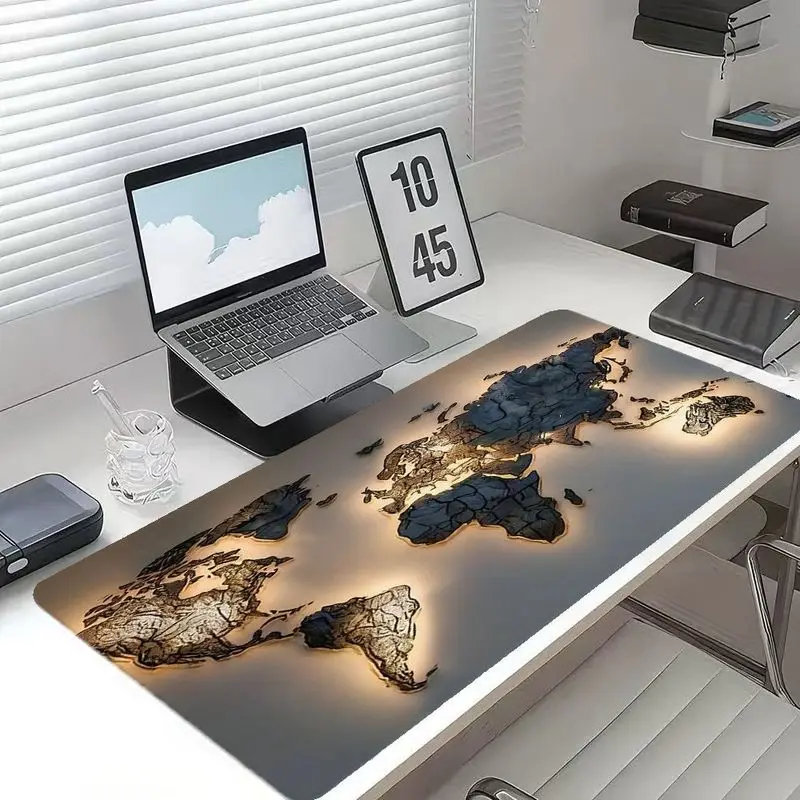 VIKAMA Large-size World Map Mouse Pad Modern Desk Mat Desktop Decor Keyboard Mat Home Suitable for Mechanical Keyboards