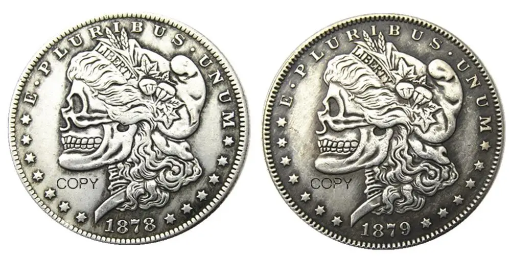 US Head-To-Head Two Face 1878/1879 Morgan Dollar skull zombie skeleton Silver Plated Copy Coins