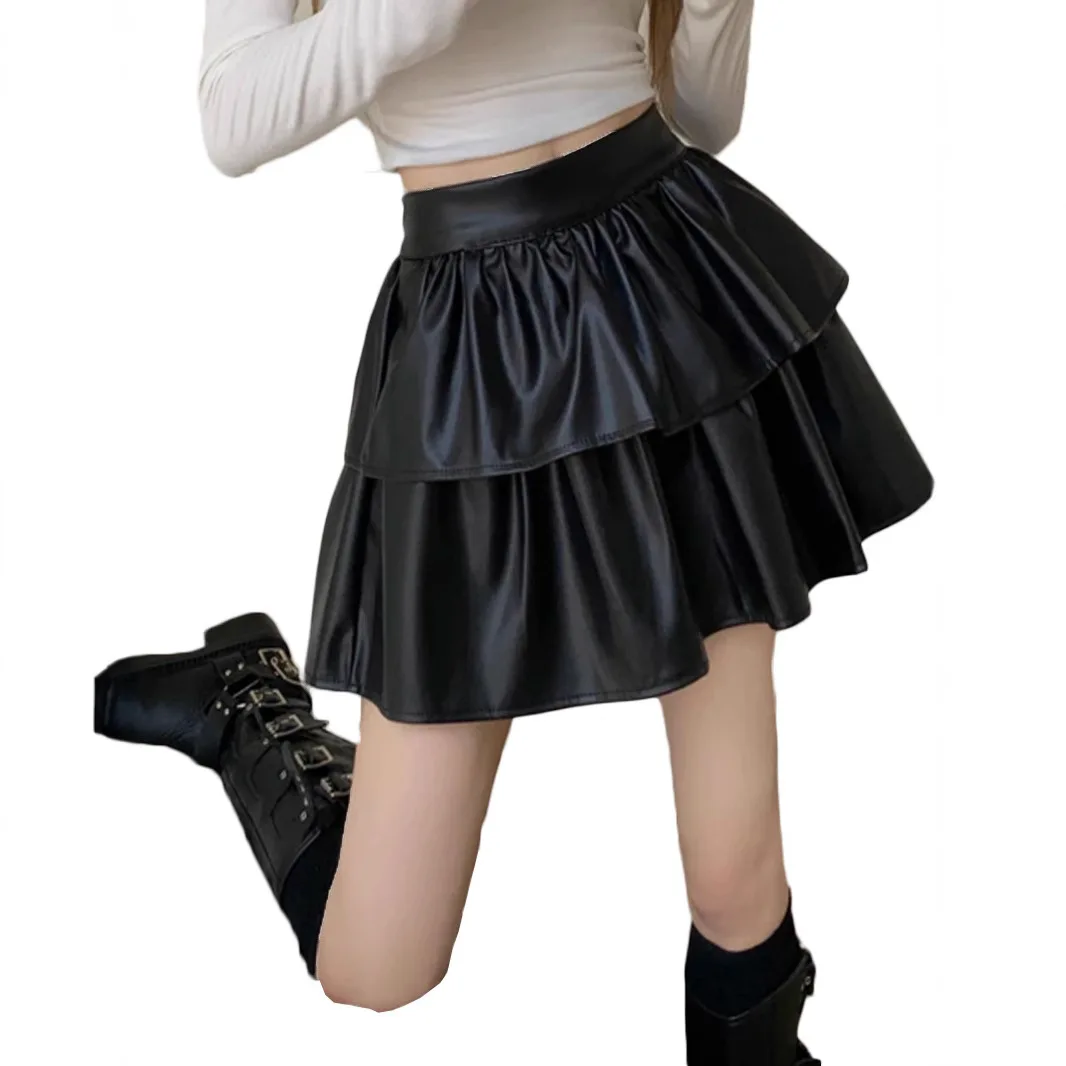 مثير طبقة مزدوجة عالية الخصر المخملية ort تنورة كرنفال Crossbody المرأة تنورة العصرية البوليستر مطوي تنورة #4