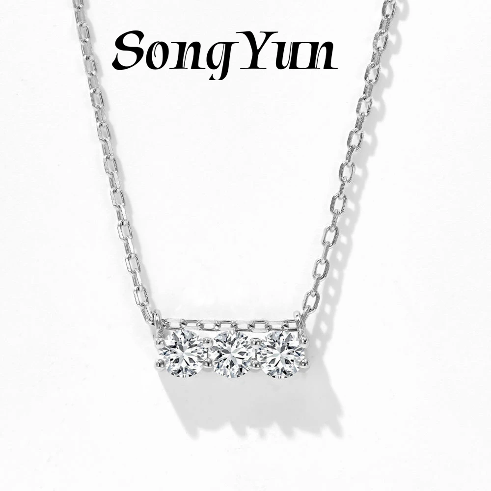 SONGYUN High Carbon Gemstones Jewelry 925 Sterling Silver Moissanite Bar Round Diamond Straight Row Smile Choker Necklace