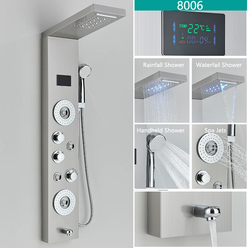 LED-licht badkamer douchekraan set LED regendouche paneelsysteem badkuip watermengkraan massage SPA temperatuurscherm