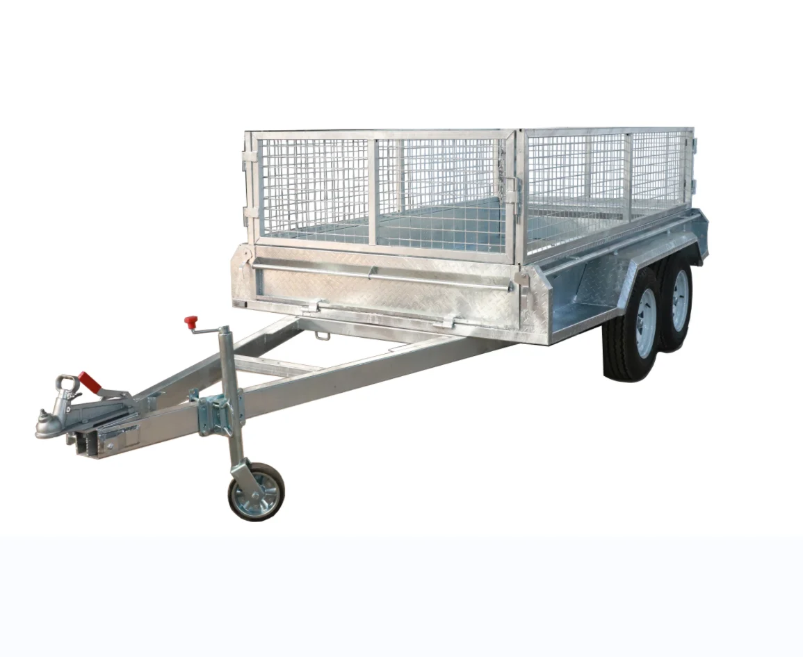 3500 kg rated 8x5 electric brake galvanized trailer series axle box trailer with mesh cage and ramp
