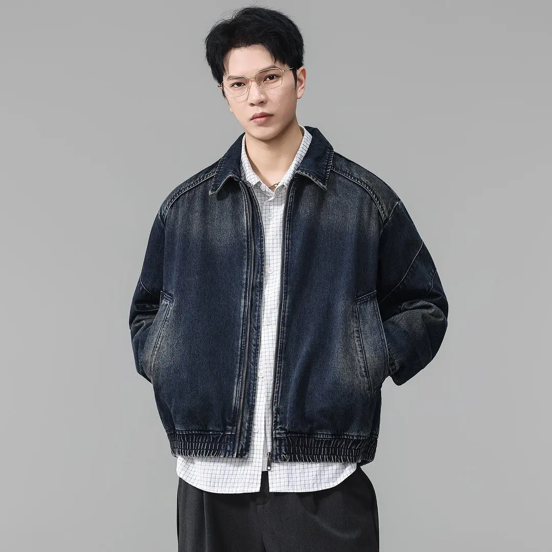 Men's American Casual Pure Cotton Washed Denim Tooling Jacket Spring Autumn Streetwear Loose Casual Jeans Cargo Jacket Coat