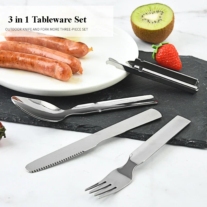 

1 Set Stainless Steel Portable Outdoor Camping Multi-functional Knife Fork Spoon Combo Cutlery Set Military Camping Utensil Set